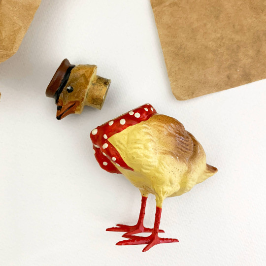 Chick in Hat and Scarf Papier Mache Candy Container ~ Germany ~ 3-1/2" tall