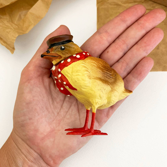 Chick in Hat and Scarf Papier Mache Candy Container ~ Germany ~ 3-1/2" tall