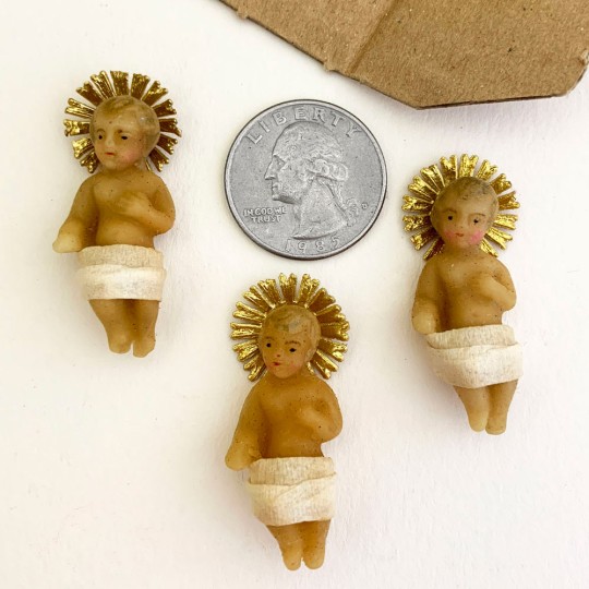 Small Wax Baby Jesus with Gold Halo ~ 1-1/2" tall ~ Old Stock 