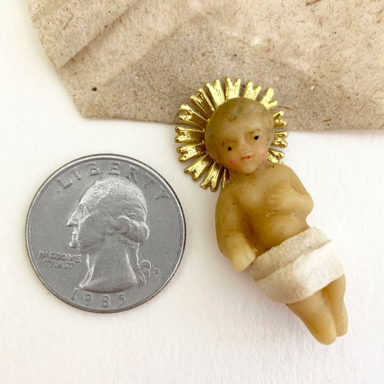 Small Wax Baby Jesus with Gold Halo ~ 1-1/2" tall ~ Old Stock 