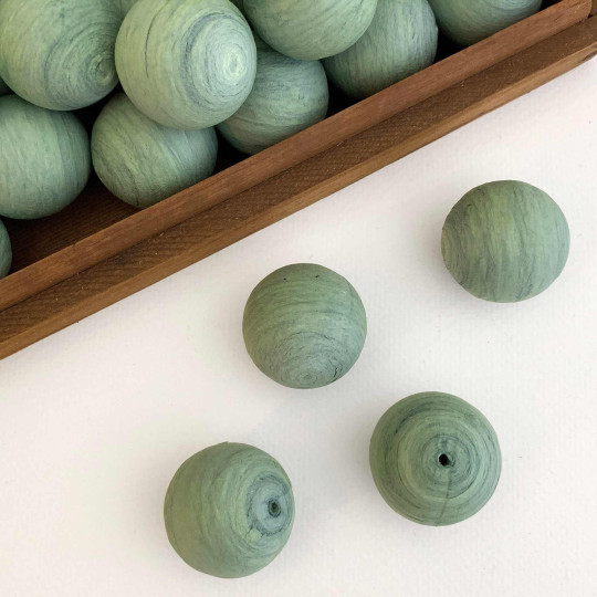 Antique Green Tinted Spun Cotton Balls for Vintage Crafts ~ 4 pcs ~ 1-1/4" ~ 31mm
