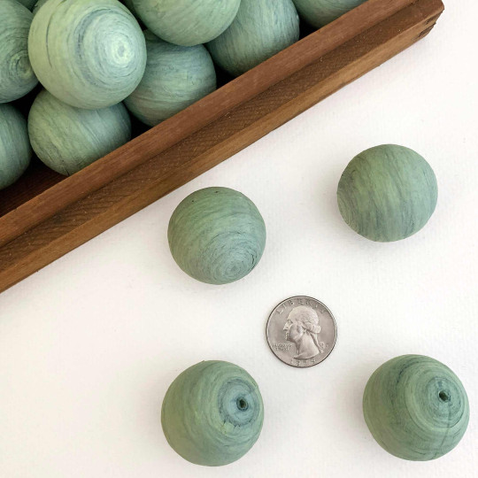 Antique Green Tinted Spun Cotton Balls for Vintage Crafts ~ 4 pcs ~ 1-1/4" ~ 31mm