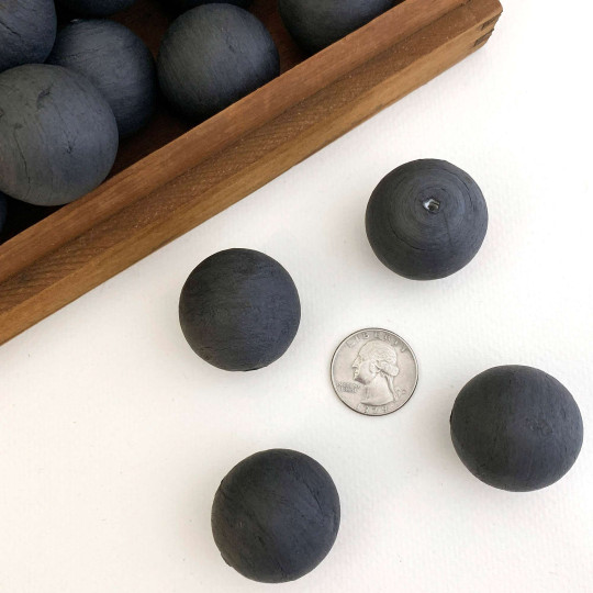 Black Tinted Spun Cotton Balls for Vintage Crafts ~ 4 pcs ~ 1-1/4" ~ 31mm