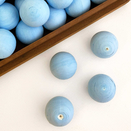 Light Blue Tinted Spun Cotton Balls for Vintage Crafts ~ 4 pcs ~ 1-1/4" ~ 31mm