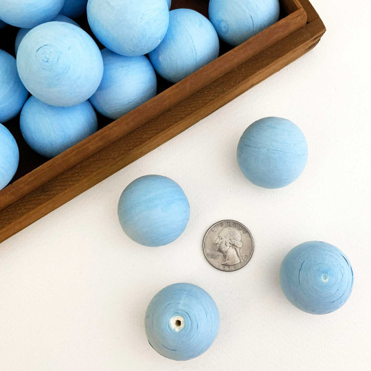 Light Blue Tinted Spun Cotton Balls for Vintage Crafts ~ 4 pcs ~ 1-1/4" ~ 31mm