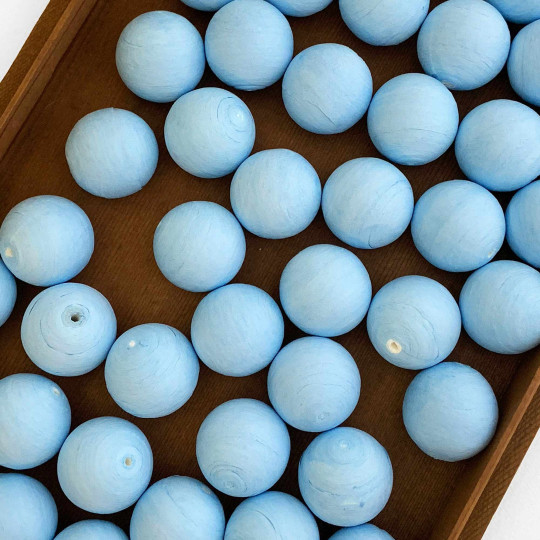 Light Blue Tinted Spun Cotton Balls for Vintage Crafts ~ 4 pcs ~ 1-1/4" ~ 31mm