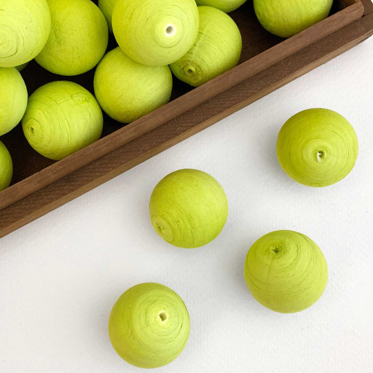 Lime Green Tinted Spun Cotton Balls for Vintage Crafts ~ 4 pcs ~ 1-1/4" ~ 31mm