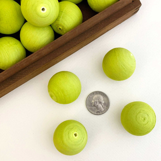Lime Green Tinted Spun Cotton Balls for Vintage Crafts ~ 4 pcs ~ 1-1/4" ~ 31mm