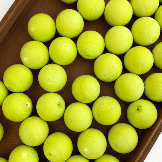 Lime Green Tinted Spun Cotton Balls for Vintage Crafts ~ 4 pcs ~ 1-1/4" ~ 31mm