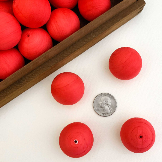 Red Tinted Spun Cotton Balls for Vintage Crafts ~ 4 pcs ~ 1-1/4" ~ 31mm