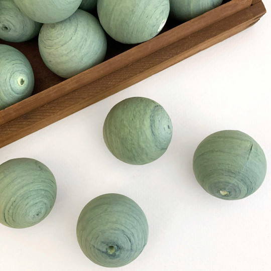 4 Large Tinted Spun Cotton Balls ~ 1-3/8" ~ 36 mm ANTIQUE GREEN