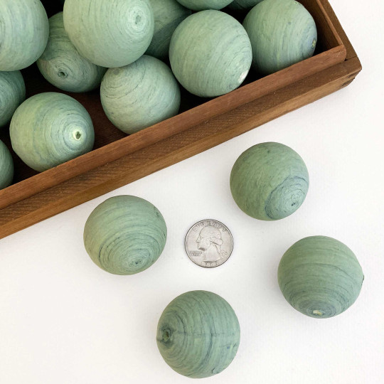 4 Large Tinted Spun Cotton Balls ~ 1-3/8" ~ 36 mm ANTIQUE GREEN