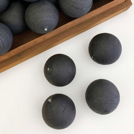 4 Large Tinted Spun Cotton Balls ~ 1-3/8" ~ 36 mm BLACK