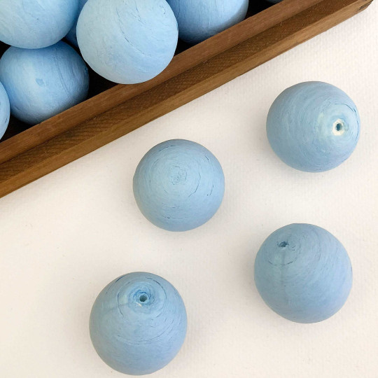 4 Large Tinted Spun Cotton Balls ~ 1-3/8" ~ 36 mm LIGHT BLUE