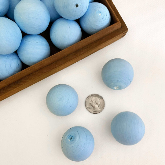 4 Large Tinted Spun Cotton Balls ~ 1-3/8" ~ 36 mm LIGHT BLUE
