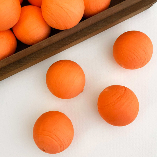 4 Large Tinted Spun Cotton Balls ~ 1-3/8" ~ 36 mm ORANGE