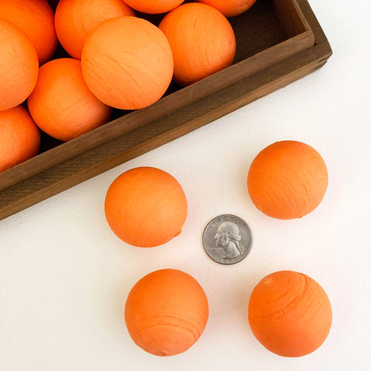 4 Large Tinted Spun Cotton Balls ~ 1-3/8" ~ 36 mm ORANGE
