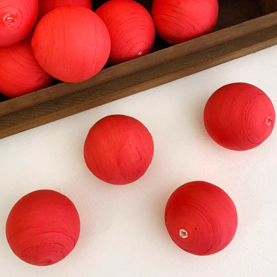 4 Large Tinted Spun Cotton Balls ~ 1-3/8" ~ 36 mm RED