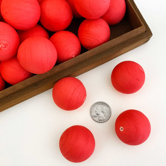 4 Large Tinted Spun Cotton Balls ~ 1-3/8" ~ 36 mm RED