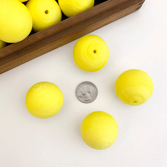 4 Large Tinted Spun Cotton Balls ~ 1-3/8" ~ 36 mm YELLOW