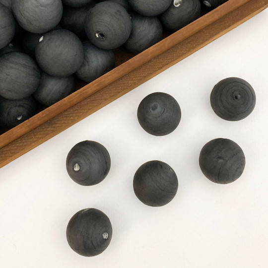 Black Tinted Spun Cotton Balls for Spun Cotton Figures ~ 6 pcs ~ 1" ~ 24mm