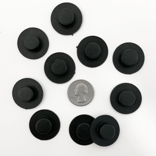 10 Medium Plastic Black Hats ~ 1/4" tall x 1-1/8" across brim ~ Matte Black