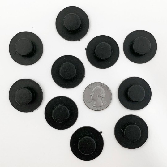 10 Medium Plastic Black Hats ~ 1/4" tall x 1-1/8" across brim ~ Matte Black