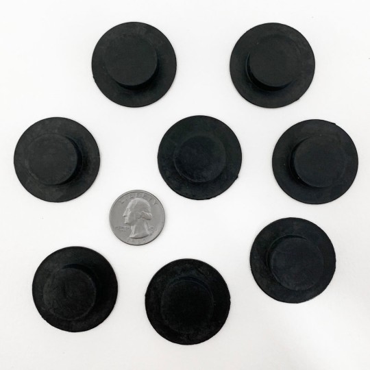 8 Large Plastic Black Hats ~ 3/8" tall x 1-1/2" across brim ~ Matte Black