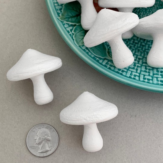 Spun Cotton Blank Mushroom Ornaments with Top Hole ~ 1-1/2" Tall for Christmas Crafts ~ 8 pcs.