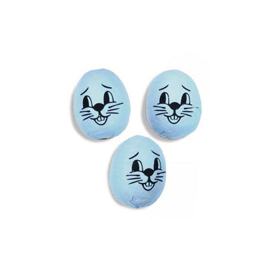 3 Medium Spun Cotton Bunny Heads in Blue 1 1/4"