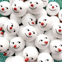 5 Medium Spun Cotton Snowman Heads with Red Noses 1"