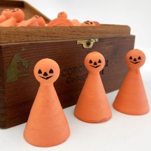 4 Spun Cotton Pumpkin Jack-O-Lantern Figures in Orange ~ 2-3/8" tall