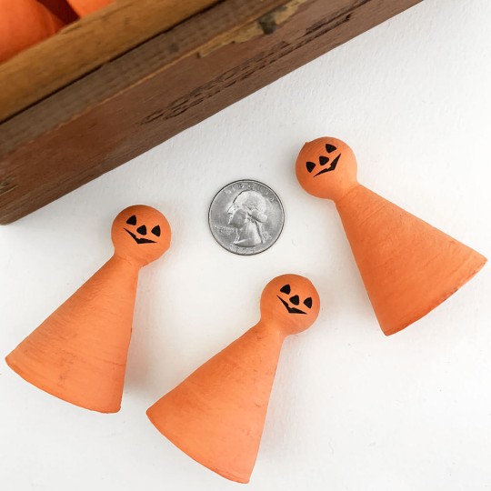4 Spun Cotton Pumpkin Jack-O-Lantern Figures in Orange ~ 2-3/8" tall