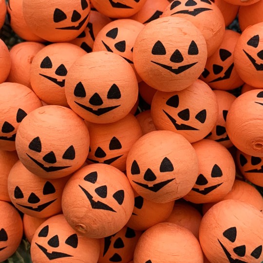 5 Medium Spun Cotton Pumpkin Jack-O-Lantern Heads in Orange 1" (24mm)
