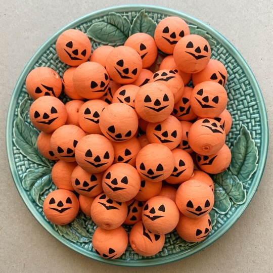 5 Medium Spun Cotton Pumpkin Jack-O-Lantern Heads in Orange 1" (24mm)