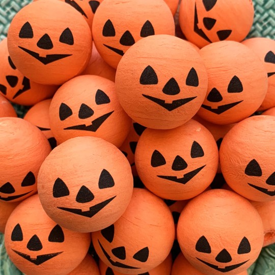 2 Large Spun Cotton Pumpkin Jack-O-Lantern Heads in Orange 1-1/4"