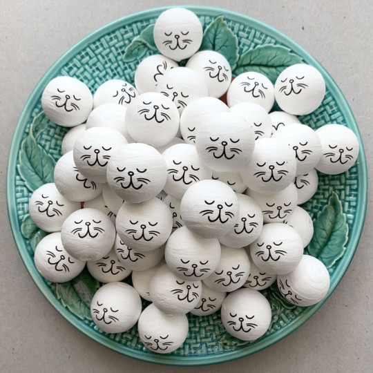 5 Spun Cotton Sleepy or Shy Kitty Cat or Bunny Rabbit Faces 1" ~ Czech Republic