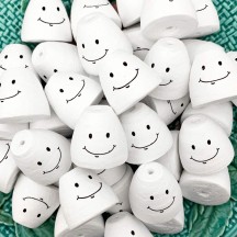 5 Spun Cotton Snowman or Ghost Heads with Sweet Smile ~ Gumdrop Shape