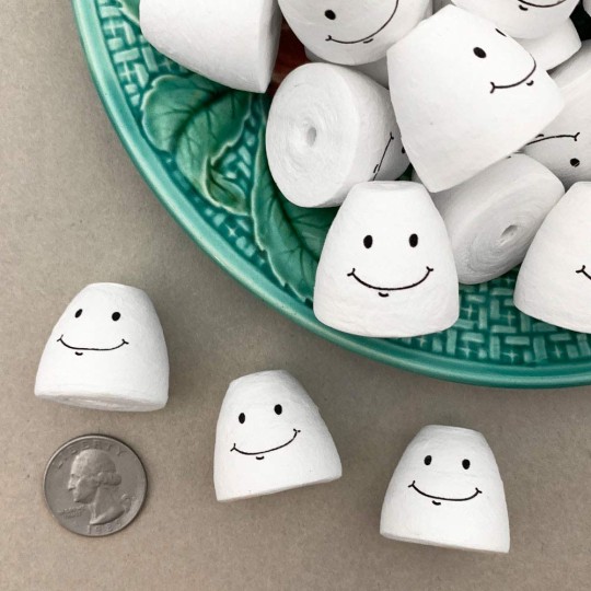 5 Spun Cotton Snowman or Ghost Heads with Sweet Smile ~ Gumdrop Shape
