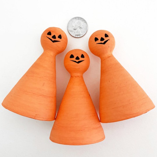 4 XL Spun Cotton Pumpkin Jack-O-Lantern Figures in Orange ~ 4" tall