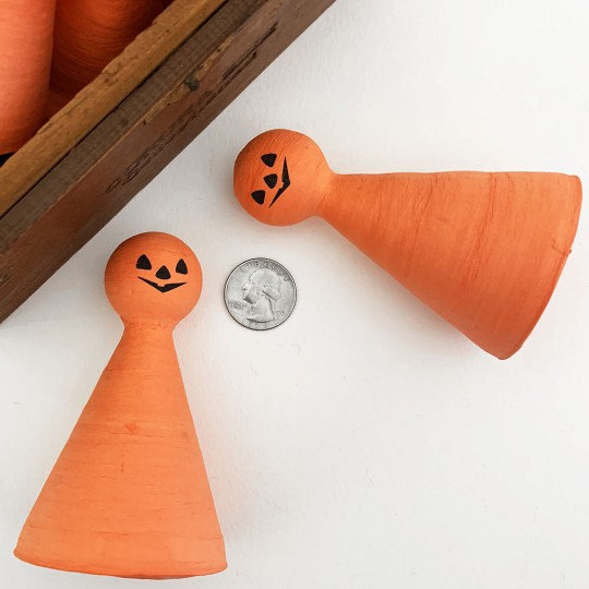 4 XL Spun Cotton Pumpkin Jack-O-Lantern Figures in Orange ~ 4" tall