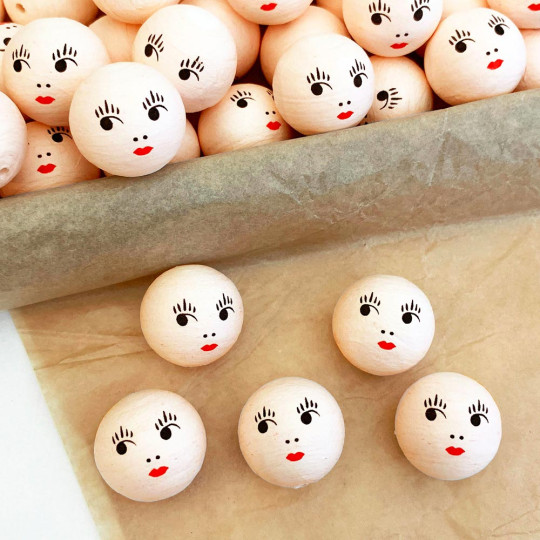 5 Medium Spun Cotton Doll Heads in Natural 1" (24mm)