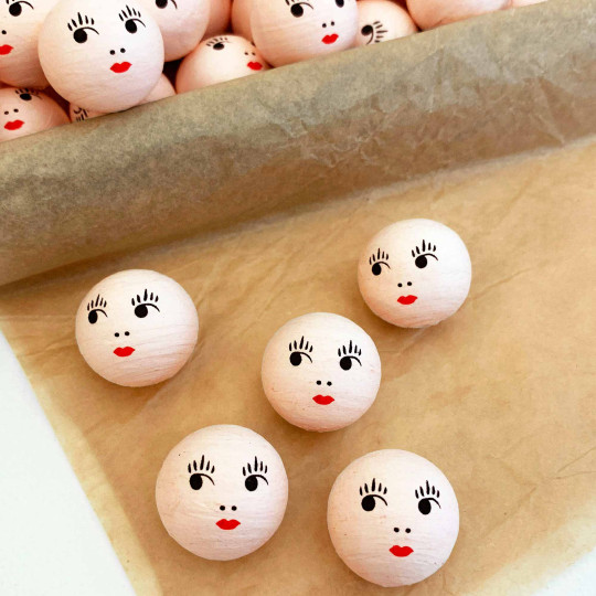 5 Medium Spun Cotton Doll Heads in Natural 1" (24mm)