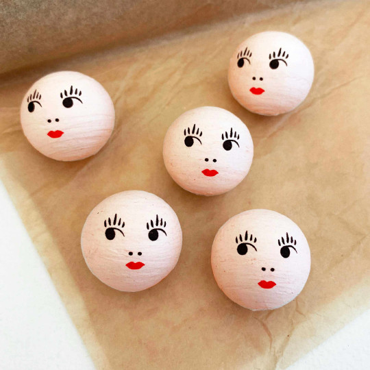 5 Medium Spun Cotton Doll Heads in Natural 1" (24mm)