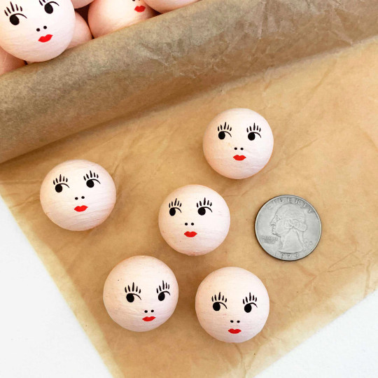 5 Medium Spun Cotton Doll Heads in Natural 1" (24mm)