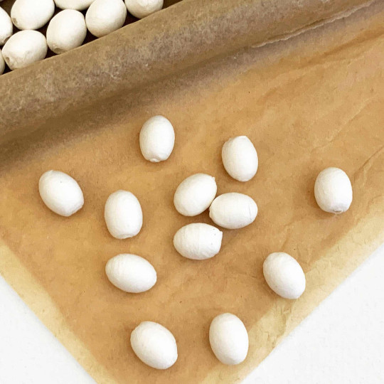 12 Tiny Spun Cotton Elf Feet, Eggs or Berries ~ 11 x 8mm