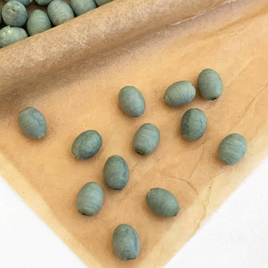 12 Antique Green Tiny Spun Cotton Elf Feet, Eggs or Berries ~ 11 x 8mm
