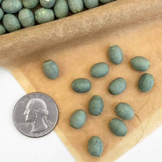 12 Antique Green Tiny Spun Cotton Elf Feet, Eggs or Berries ~ 11 x 8mm