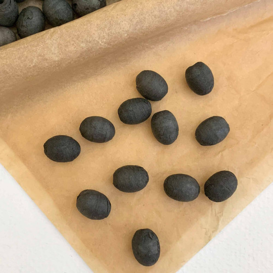 12 Black Tiny Spun Cotton Elf Feet, Eggs or Berries ~ 11 x 8mm
