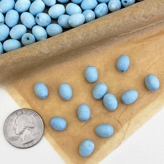 12 Light Blue Tiny Spun Cotton Elf Feet, Eggs or Berries ~ 11 x 8mm